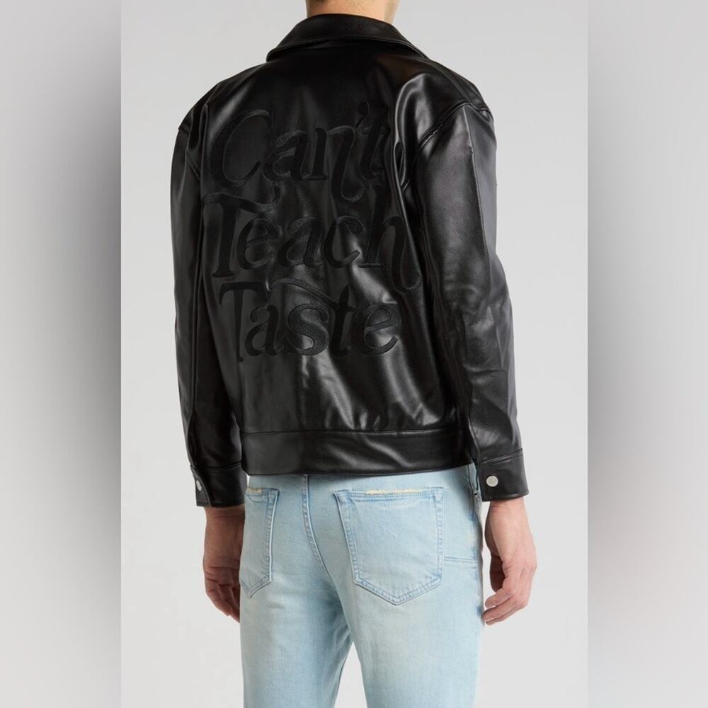 NWOT Diet Starts Monday Can’t Teach Taste Faux Leather Trucker Jacket Size L